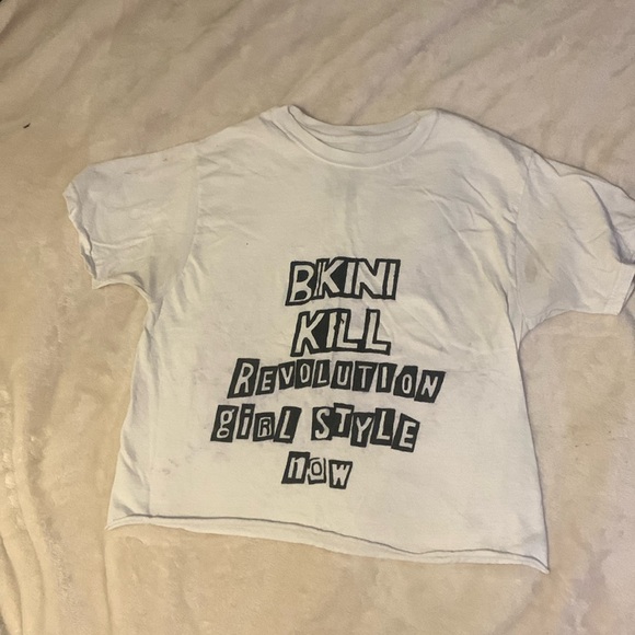 White Bikini Kill Hand Painted Crop Top - S - Hanes - Picture 1 of 2